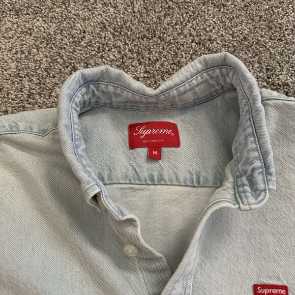 Supreme Light Blue Denim Wooster Cotton Long Sleeve Box Logo Shirt Size Medium - Picture 2 of 12